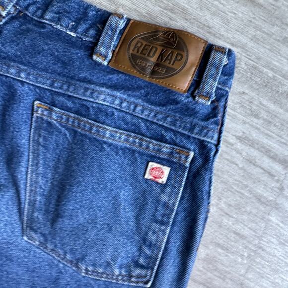 Red Kap Jean Shorts JORTS Cut Off Denim Mens 31 Toyota Logo Workwear Car Fan - Picture 3 of 9